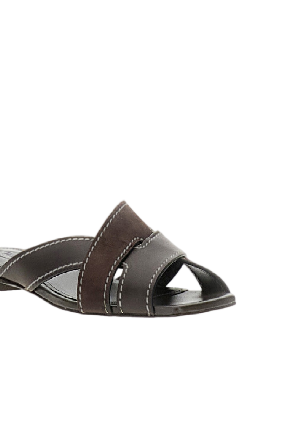 Beige Smooth & Suede Leather Flat Sandals