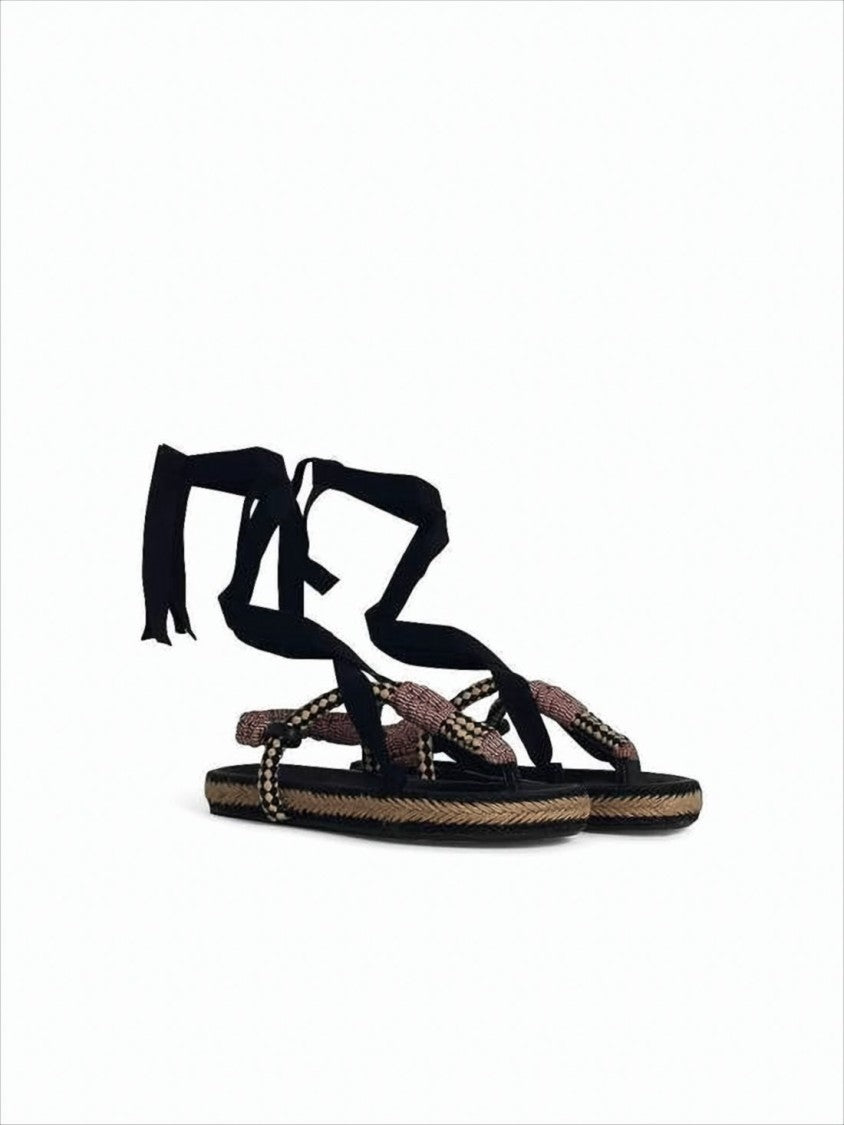 Woven Black Sandals with Braided Strap
