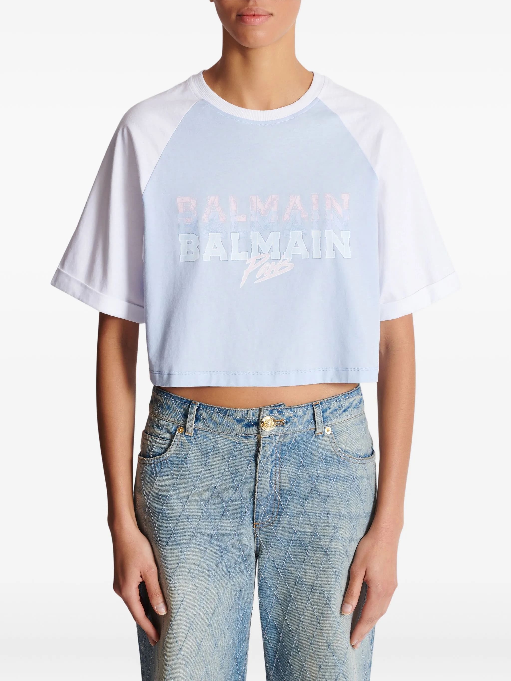 Light Blue Cropped Organic Cotton T-Shirt