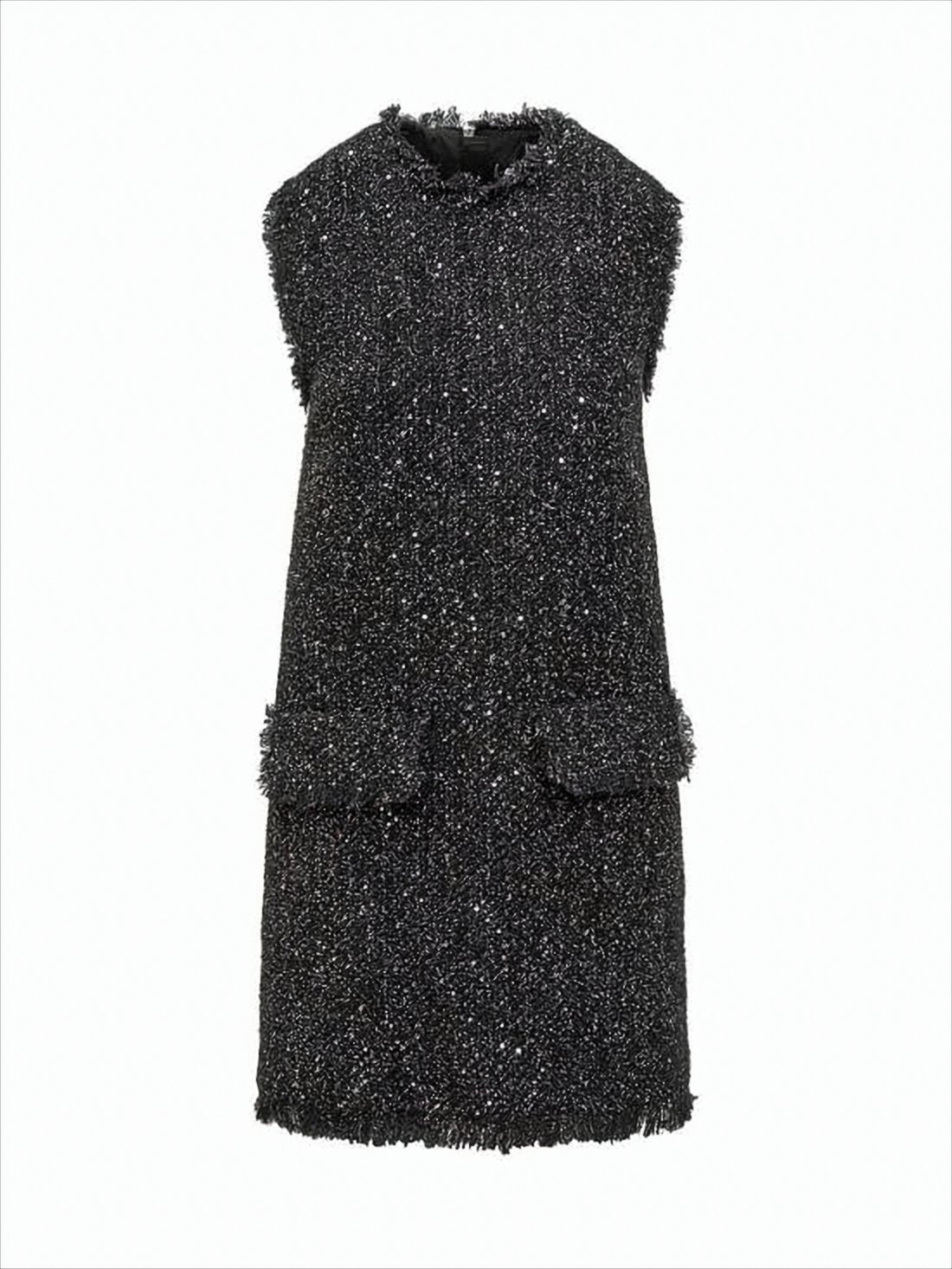 Textured Midi Dress with Fringed Hem
