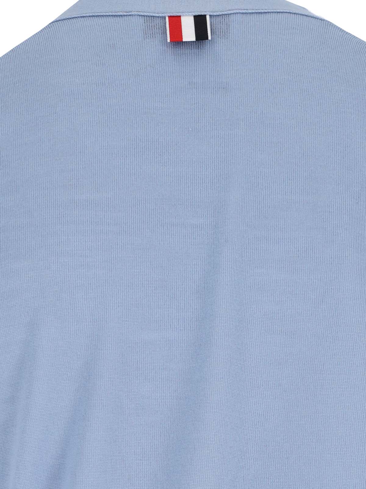 Blue 4-Bar V-Neck Virgin Wool Cardigan