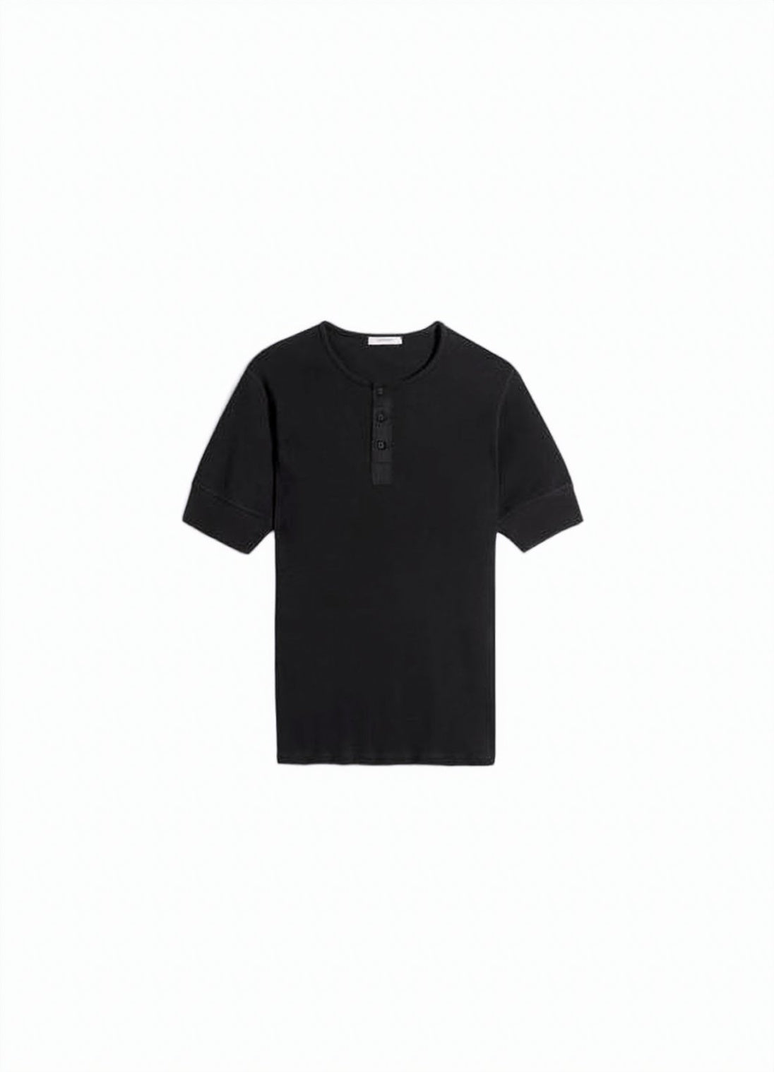 Short-Sleeved Black Top with Buttoned Placket
