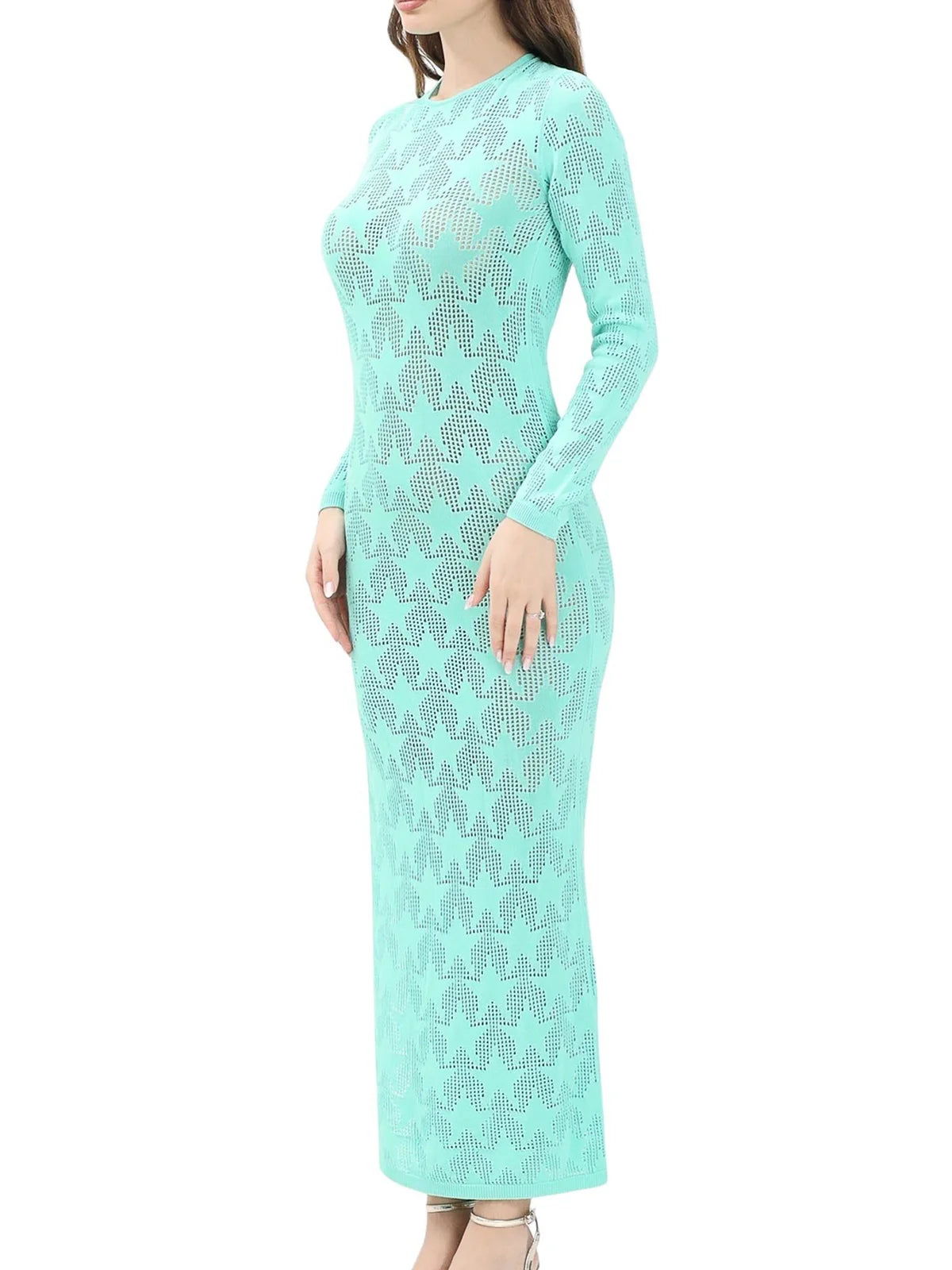 Aqua Viscose Polyamide Perforated Silhouette Dress