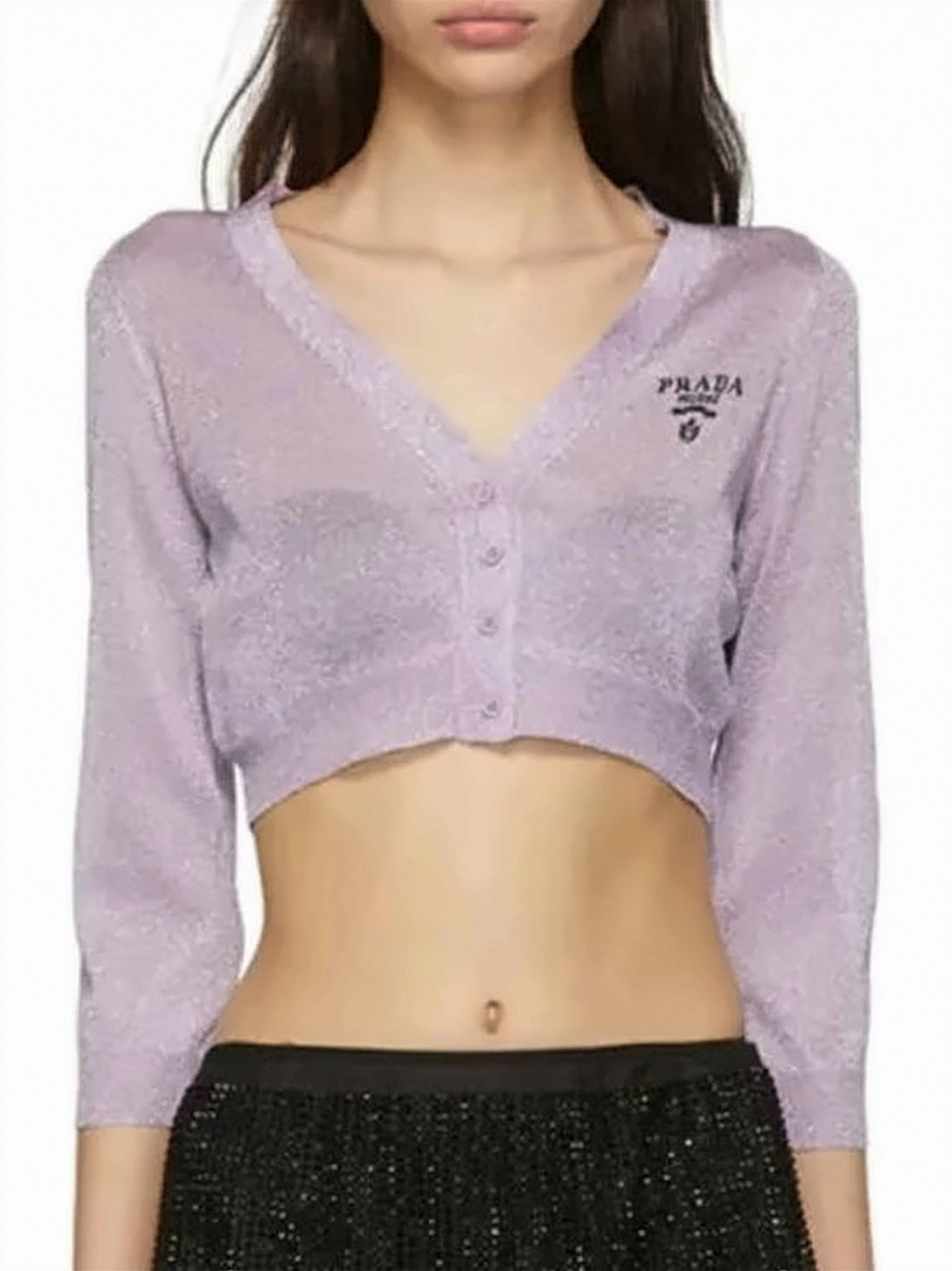 Cropped Shimmering Cardigan with V-Neckline