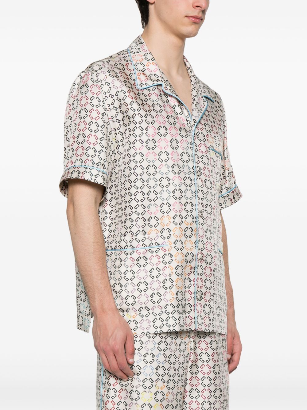 Multicolored Geometric Patterned Ecru Shirt