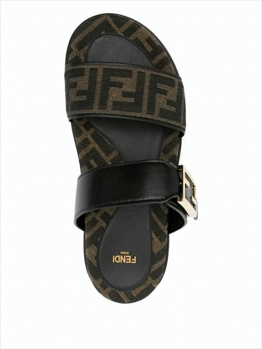 Monogram Design Calf Leather Mule Sandal