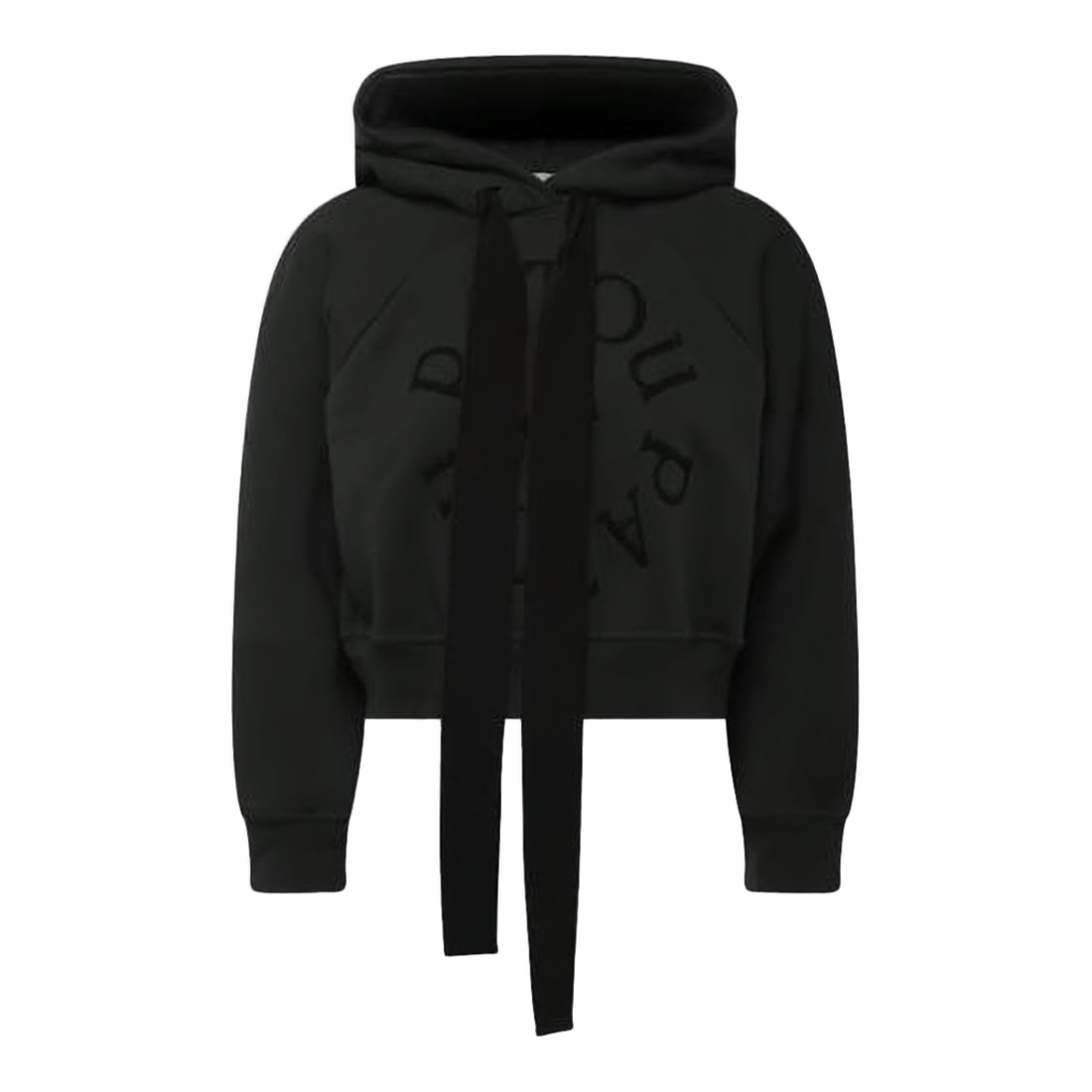 Cropped Black Hoodie with Extended Drawstrings