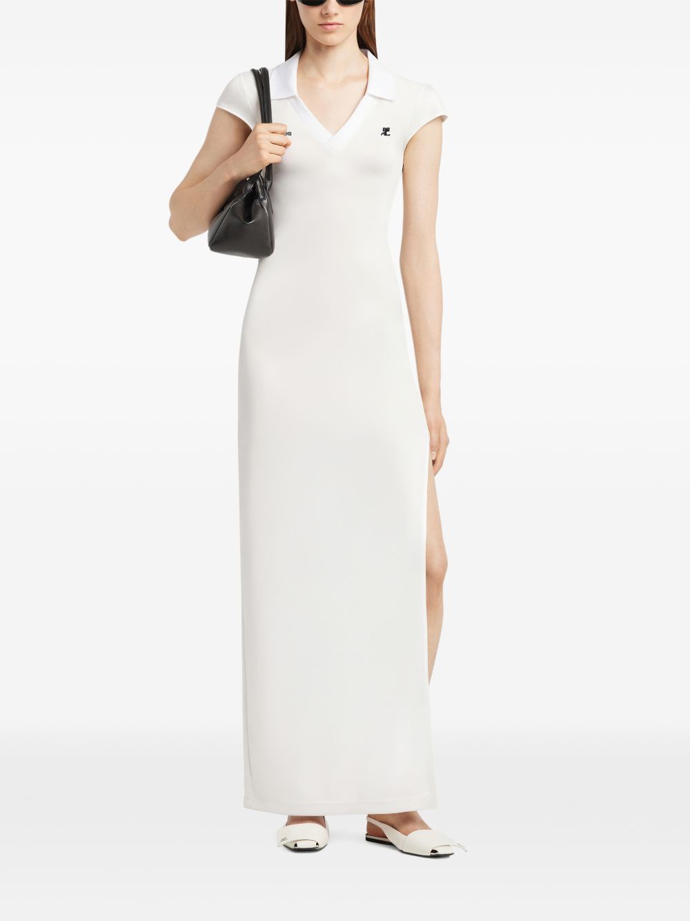 Maxi Dress with V-Neckline and Contrasting Collar