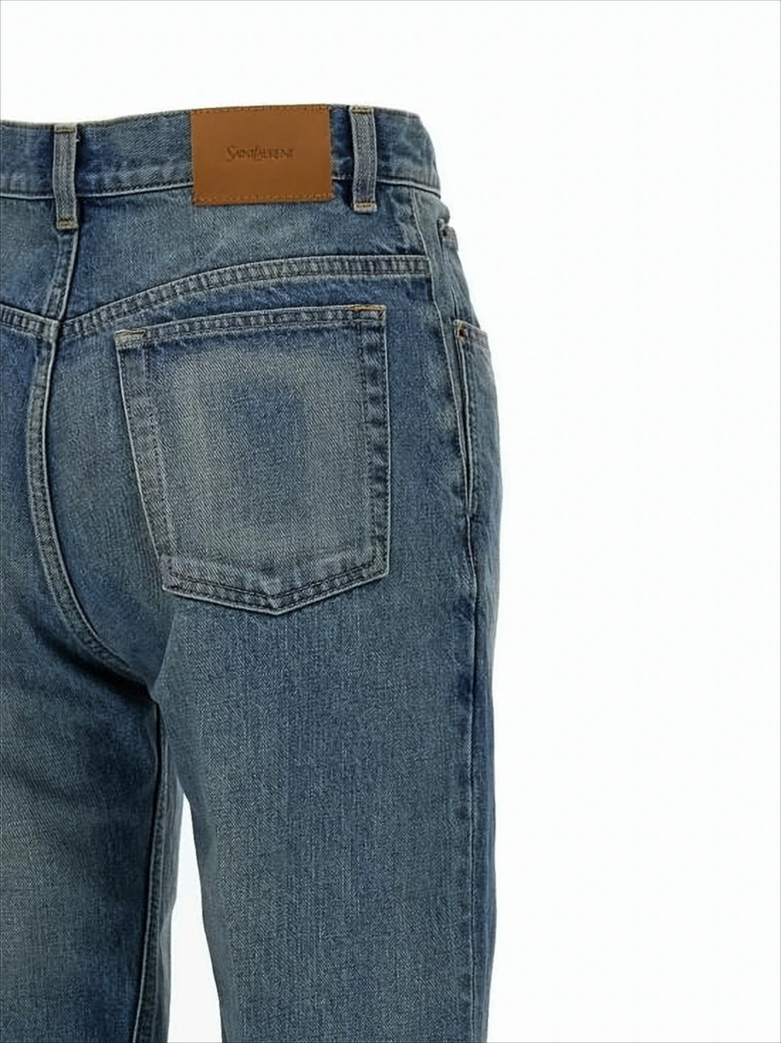 Mid-Blue Straight-Leg Denim Pants with Whiskering Details