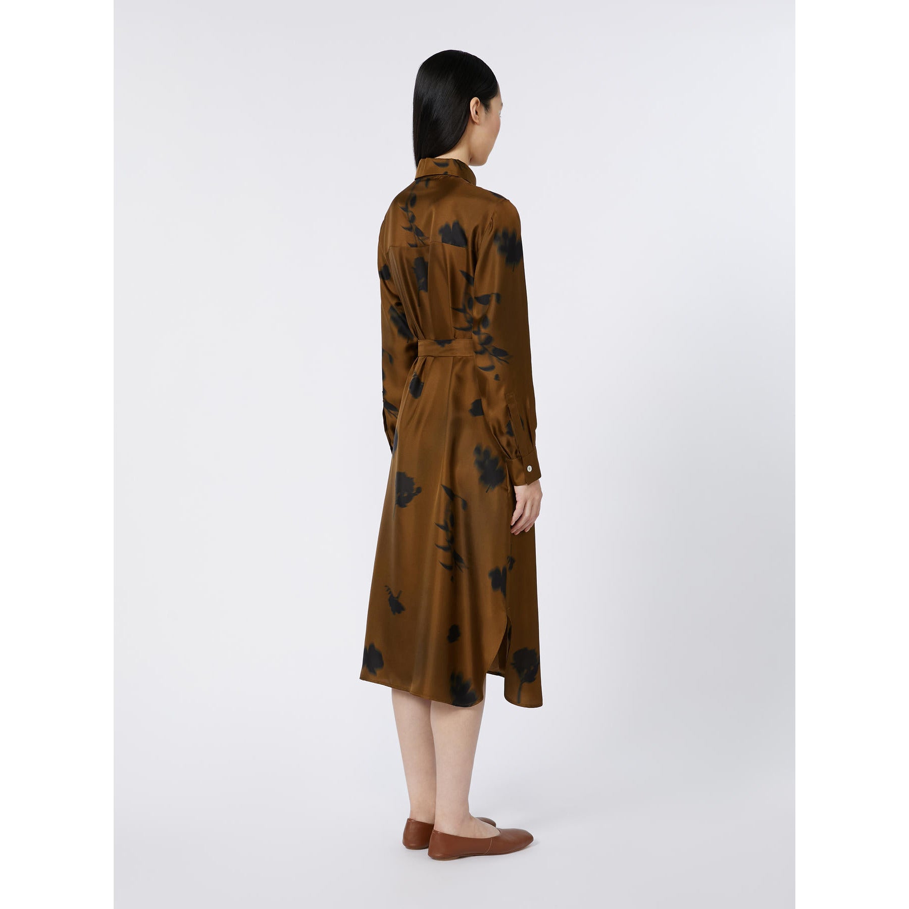 Silk Midi Dress With Classic Shirt Collar