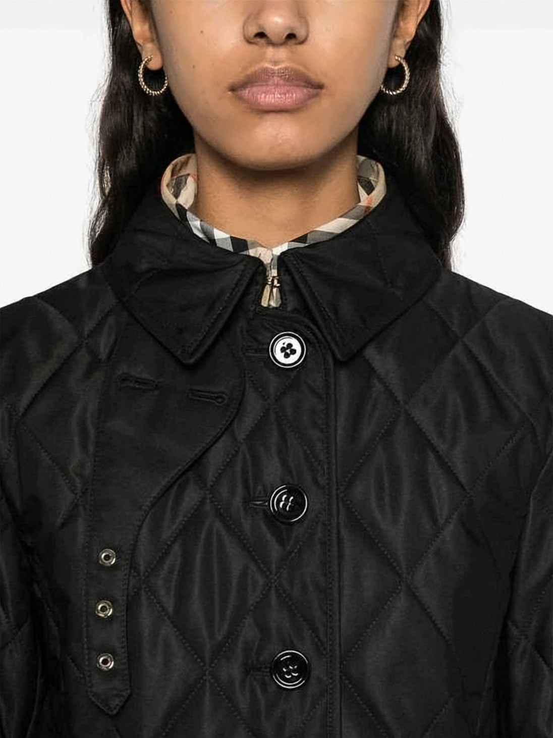 Quilted Casual Jacket with Classic Collar and Adjustable Straps