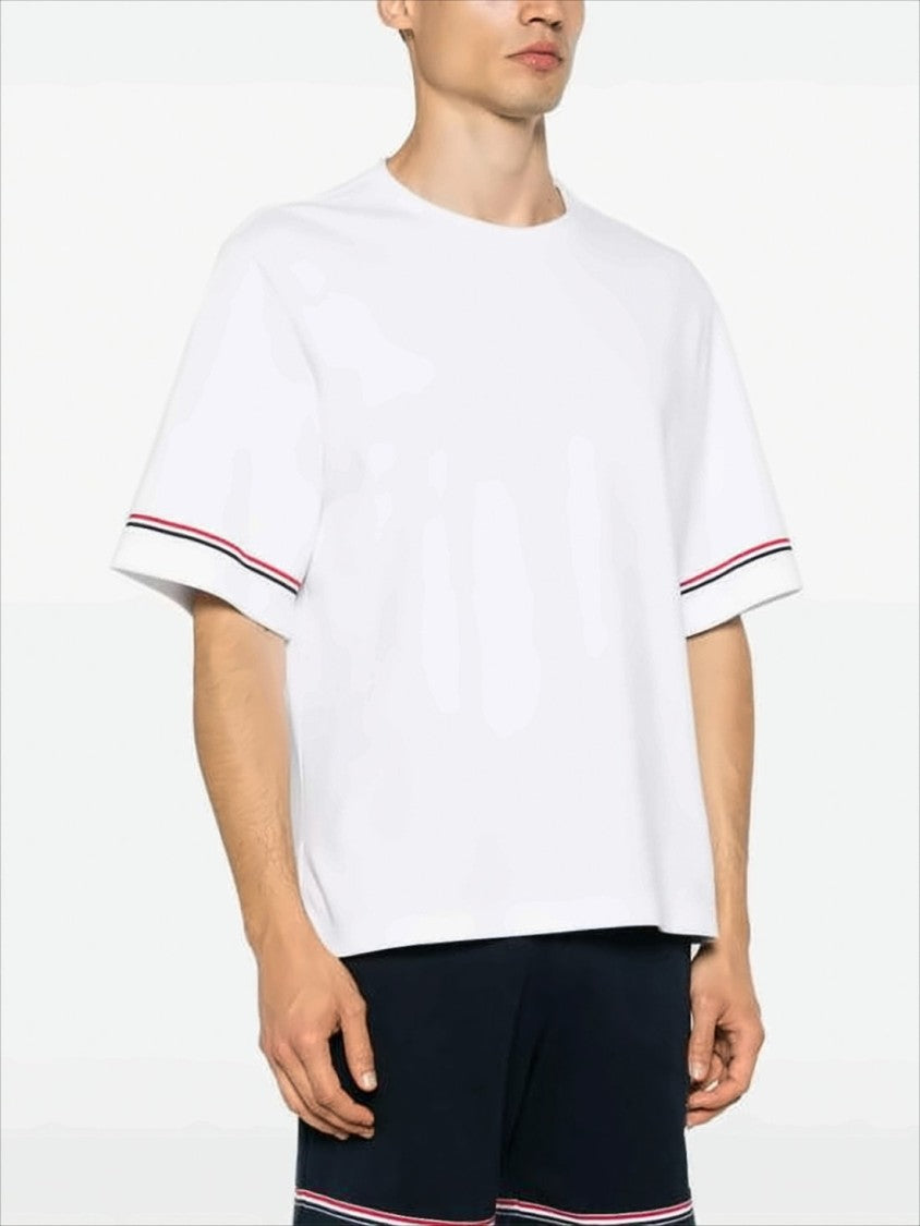 Boxy White Cotton T-Shirt with Striped Accents