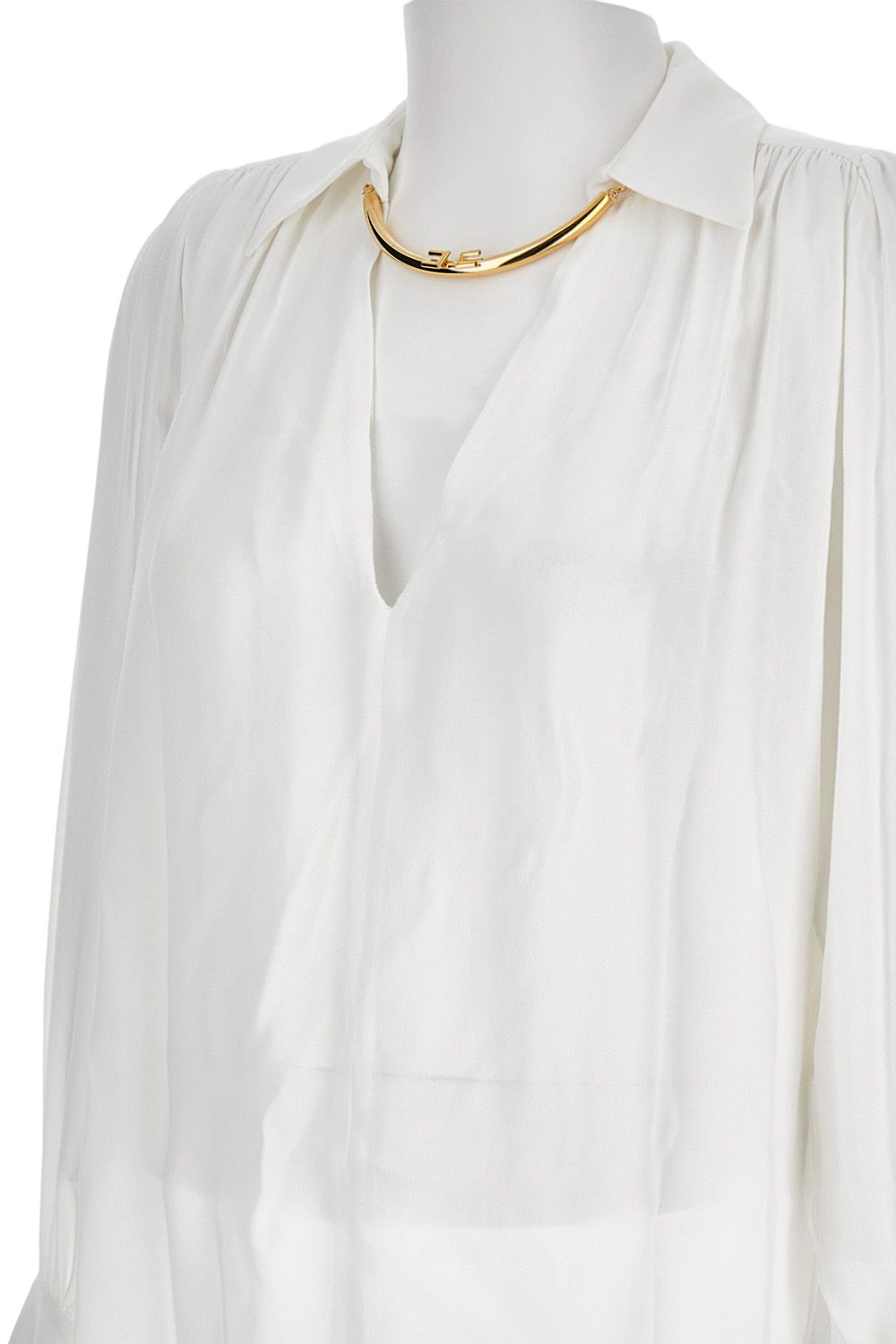 Viscose Shirt with Jeweled Crew Neck Detail