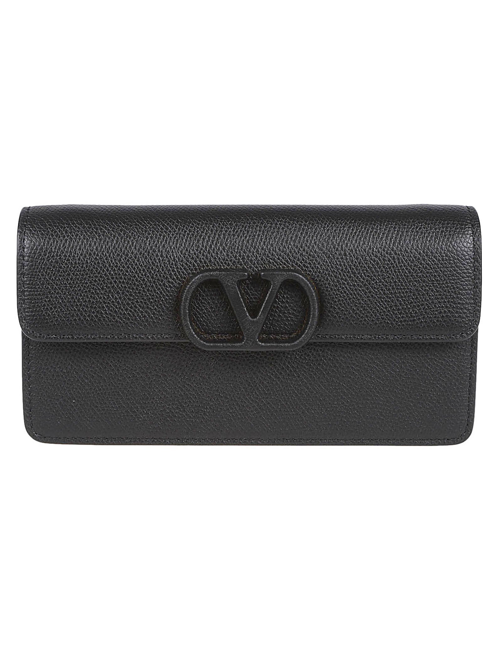 Textured Leather Wallet with VLogo Signature