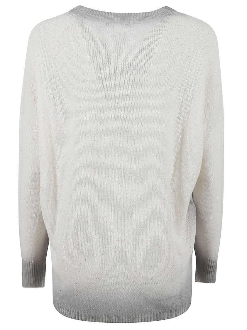 V-Neck White Sweater With Subtle Shimmer