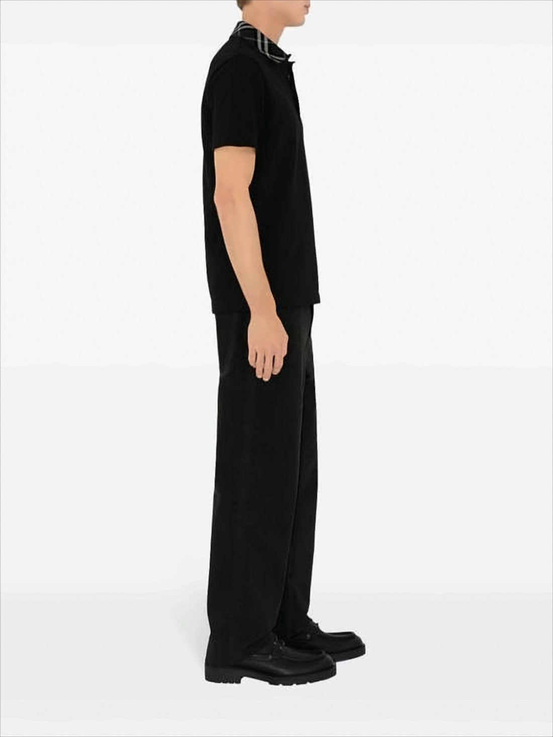 Short-Sleeved Polo Shirt with Checkered Collar
