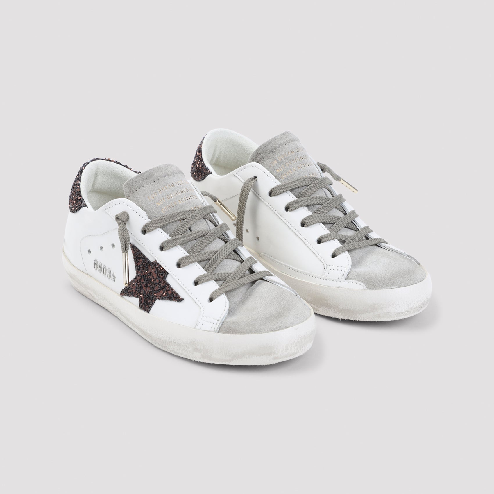 Distressed White Leather Sneakers With Glittering Details