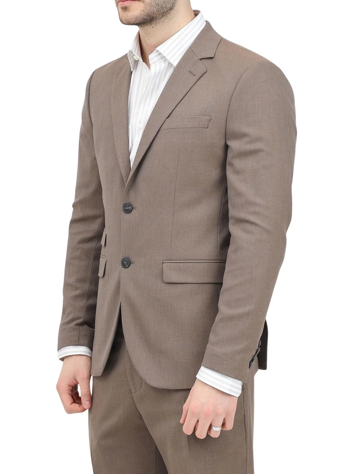 Brown Polyester Wool Viscose Slim Jacket
