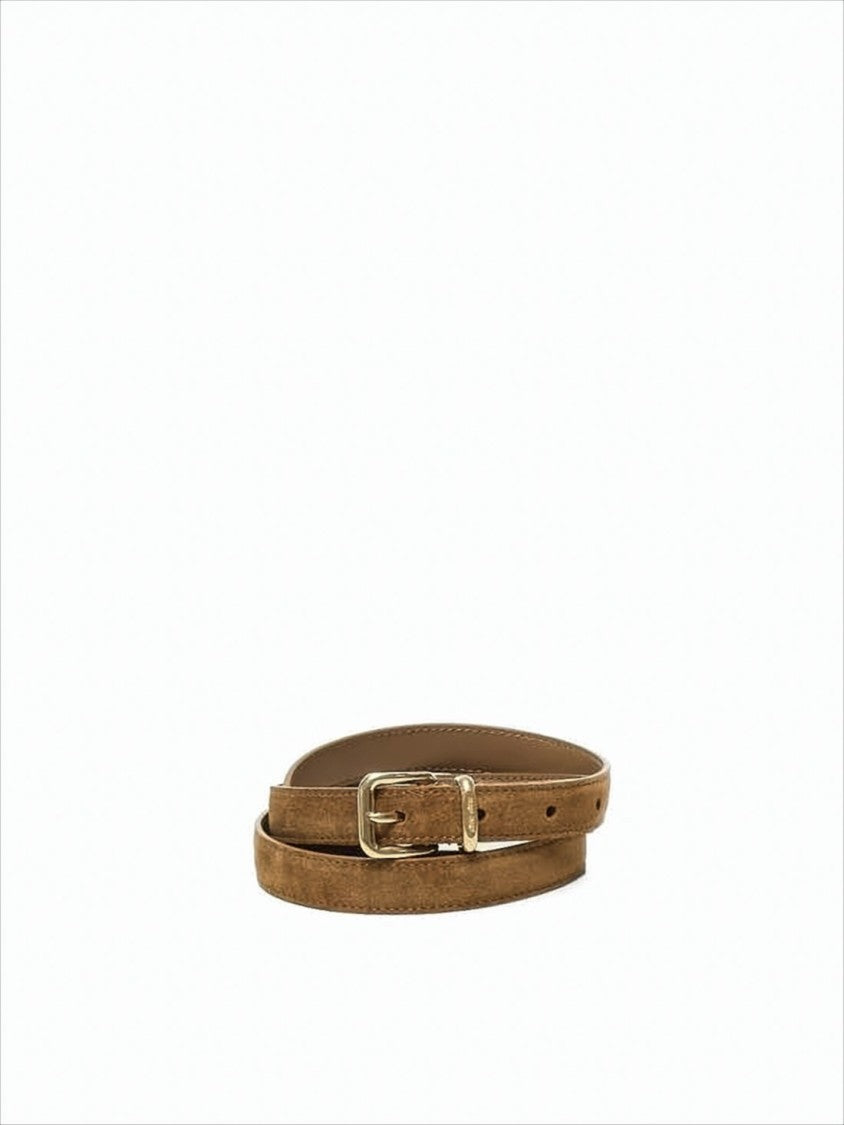 Slim Calf Leather Belt with Gold-tone Buckle