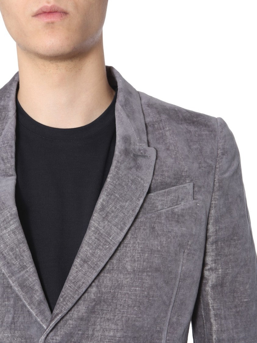 Textured Grey Velvet Single-Breasted Jacket