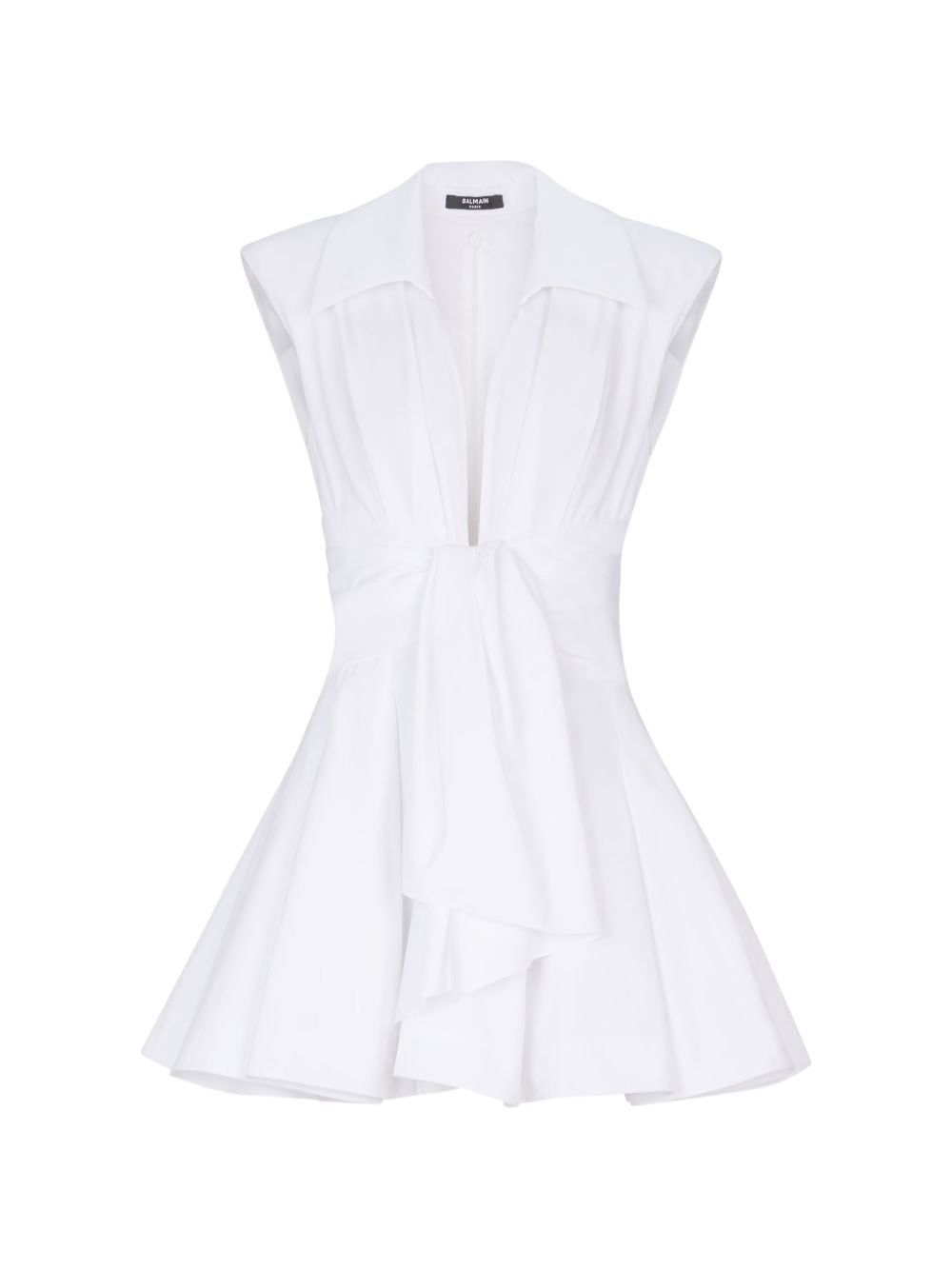 White Sleeveless Front Tie A-Line Dress