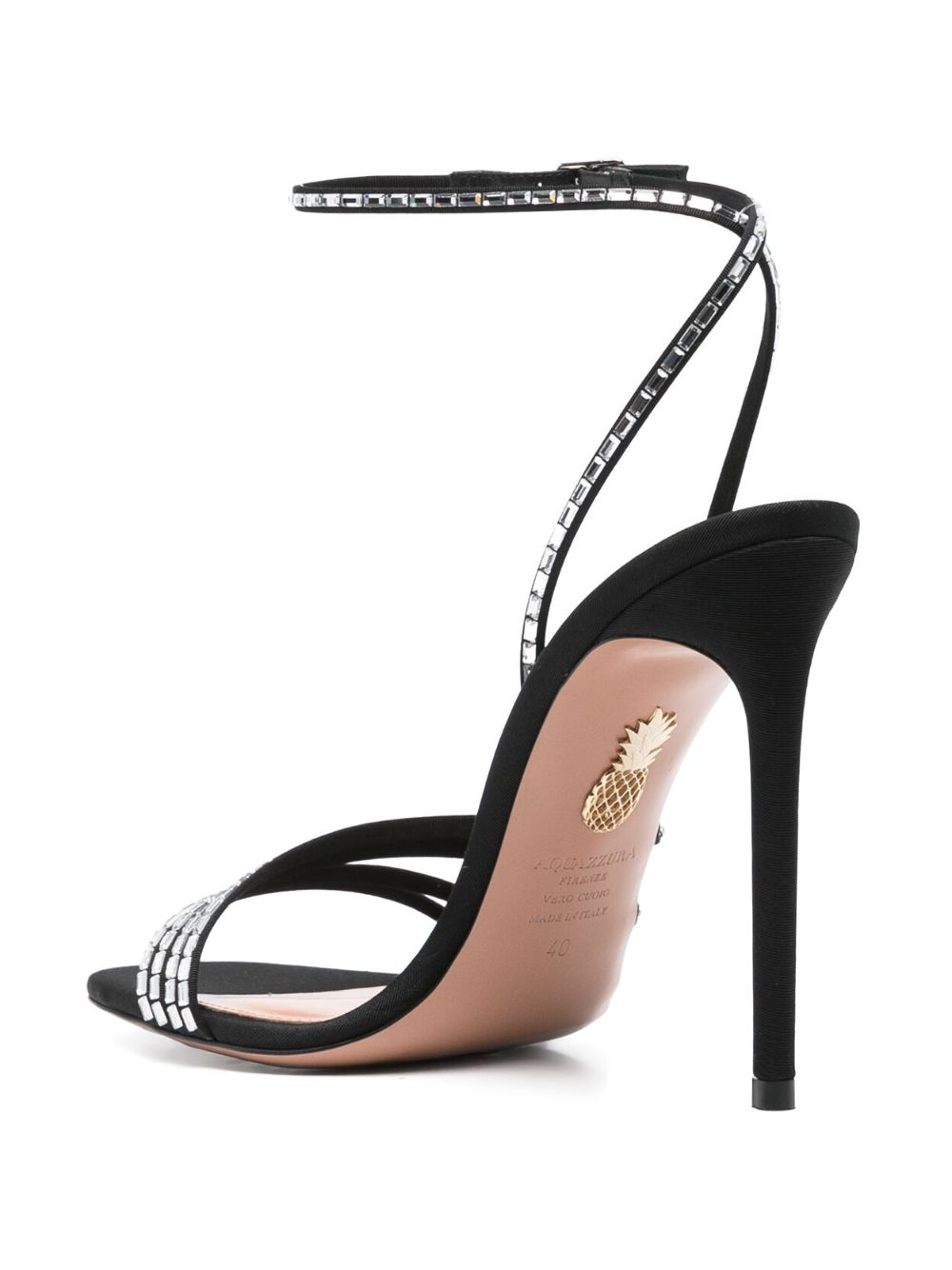 Black Stiletto Sandals with Crystal Embellishments