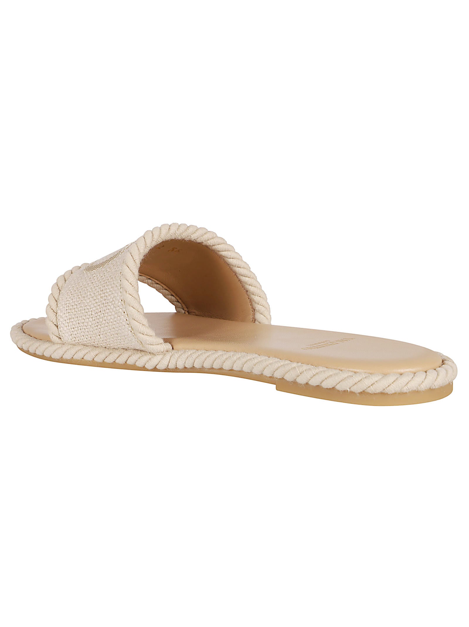 Textured Fabric Sandals with Embroidered Logo and Twisted Rope Trim