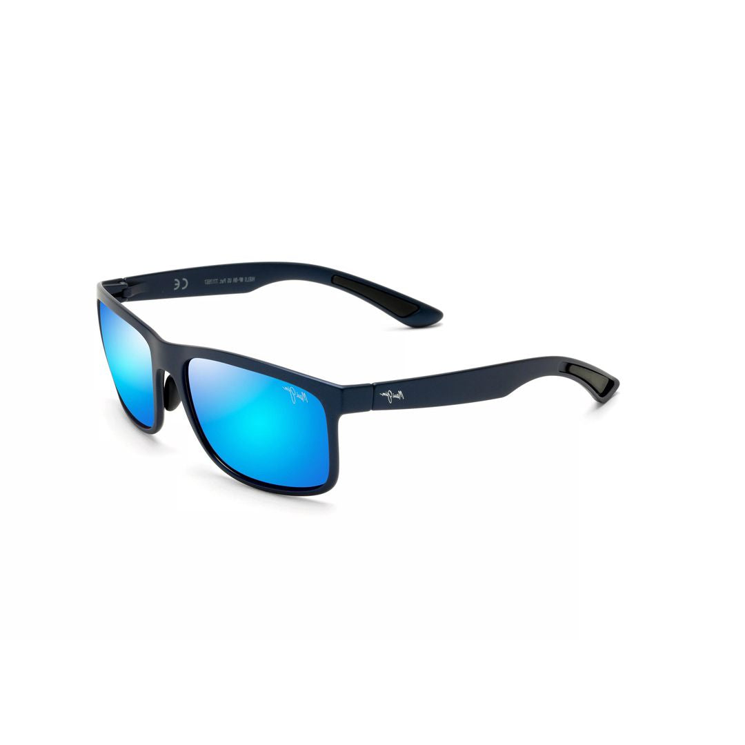 Huelo Matte Finish Rectangular Sunglasses with Blue Mirrored Lenses
