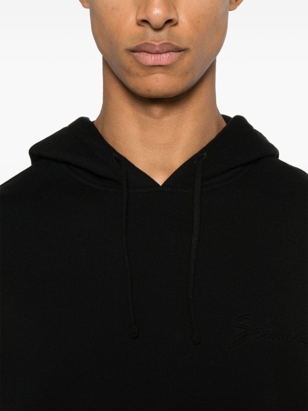 Embroidered Black Cotton Jersey Hoodie