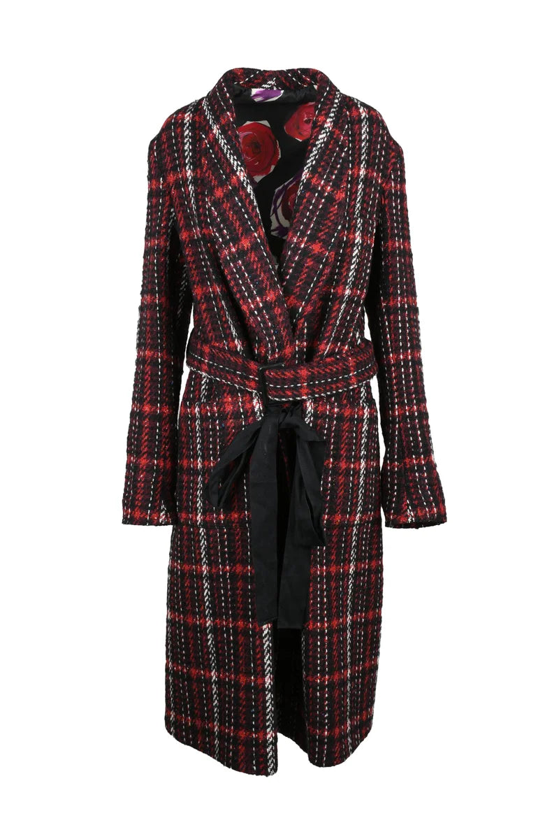 Long Coat in Mohair Wool - Black/Red