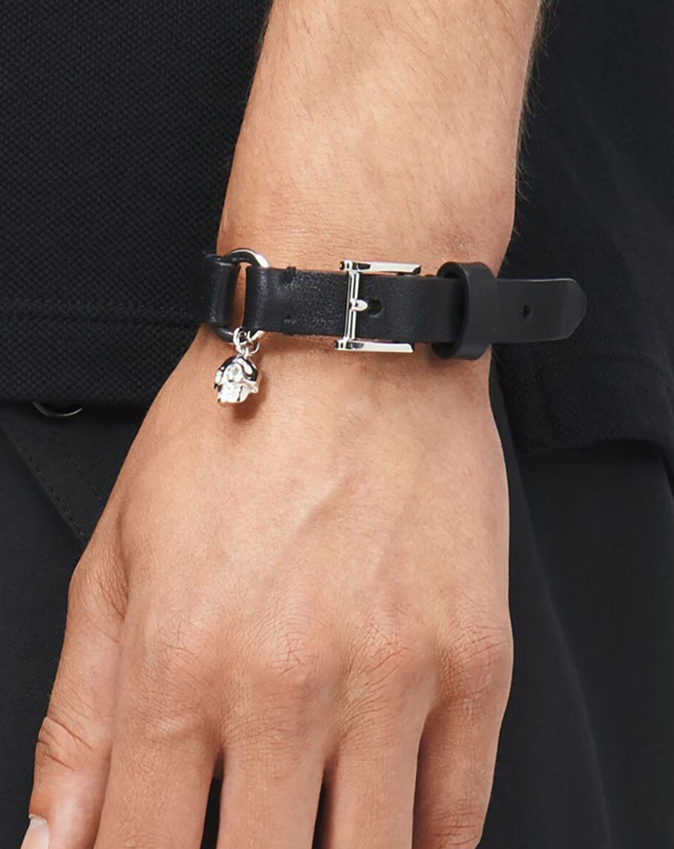 Skull Ring Leather Bracelet Black