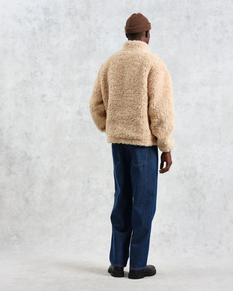 Recycled Sherpa Fabric Boxy-Fit Funnel Neck Jacket