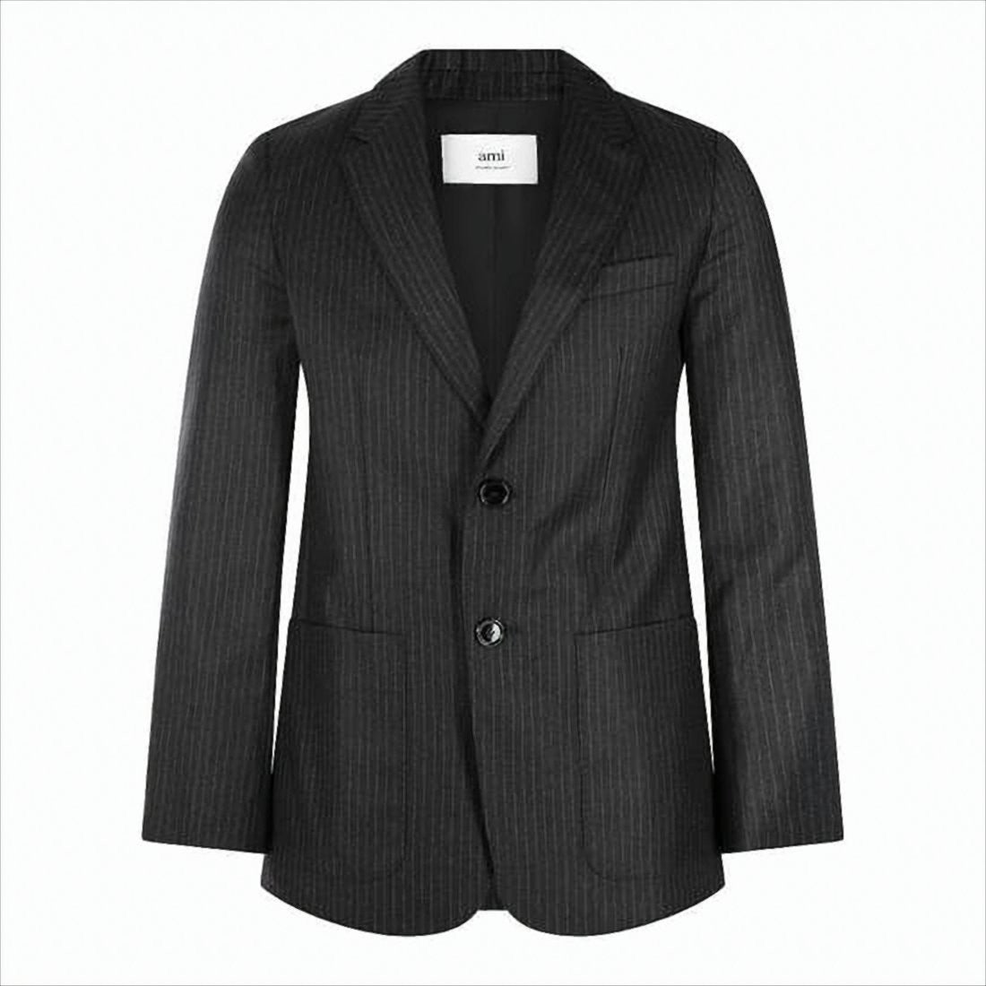 Pinstripe Tailored Suit Jacket with Classic Notch Lapel