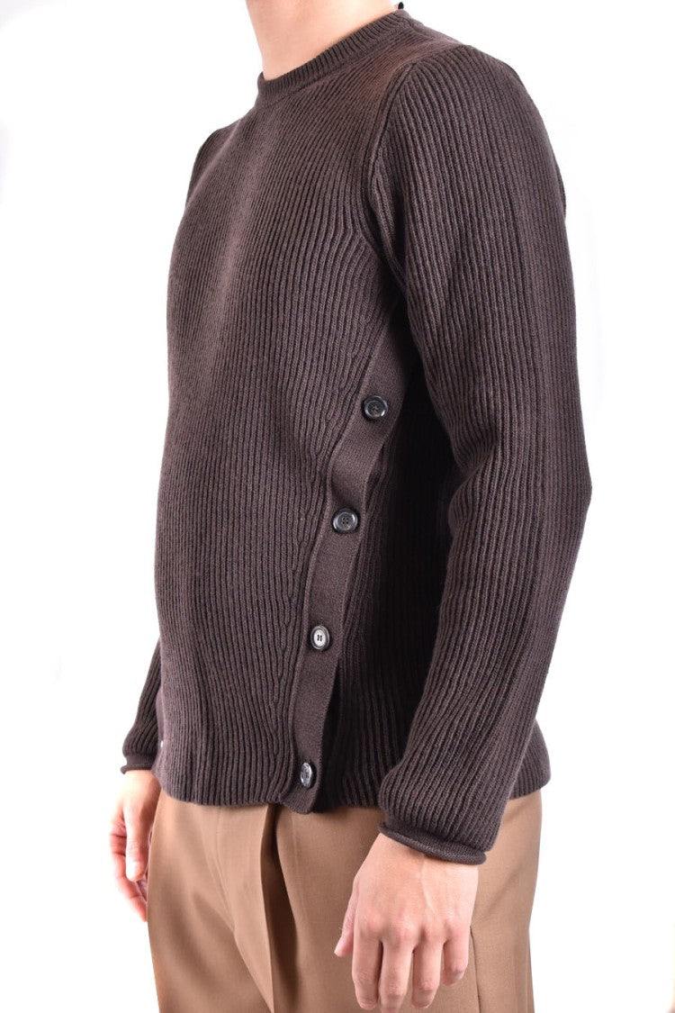 Brown Knitwear With Ribbed Texture And Side Button Detailing