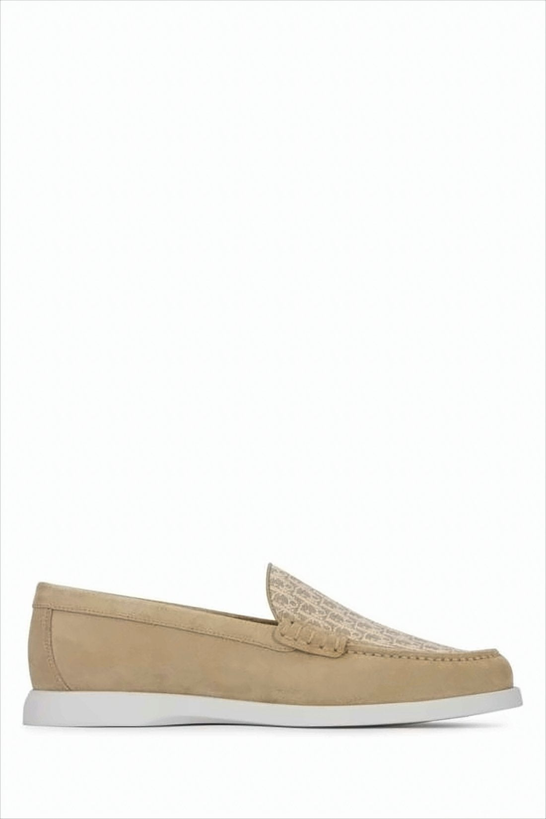 Suede Loafers with Patterned Panel
