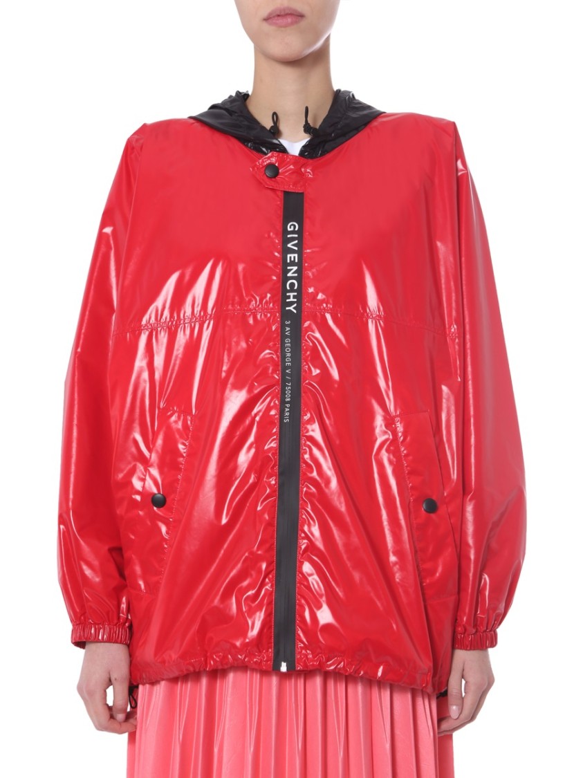 Glossy Red Hooded Wind Jacket