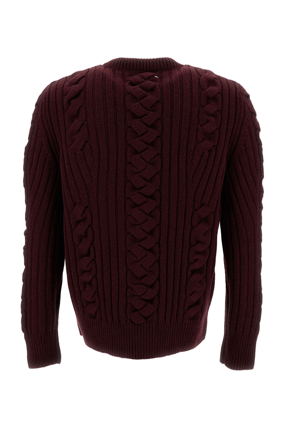 Burgundy Wool Sweater With Cable-Knit Pattern