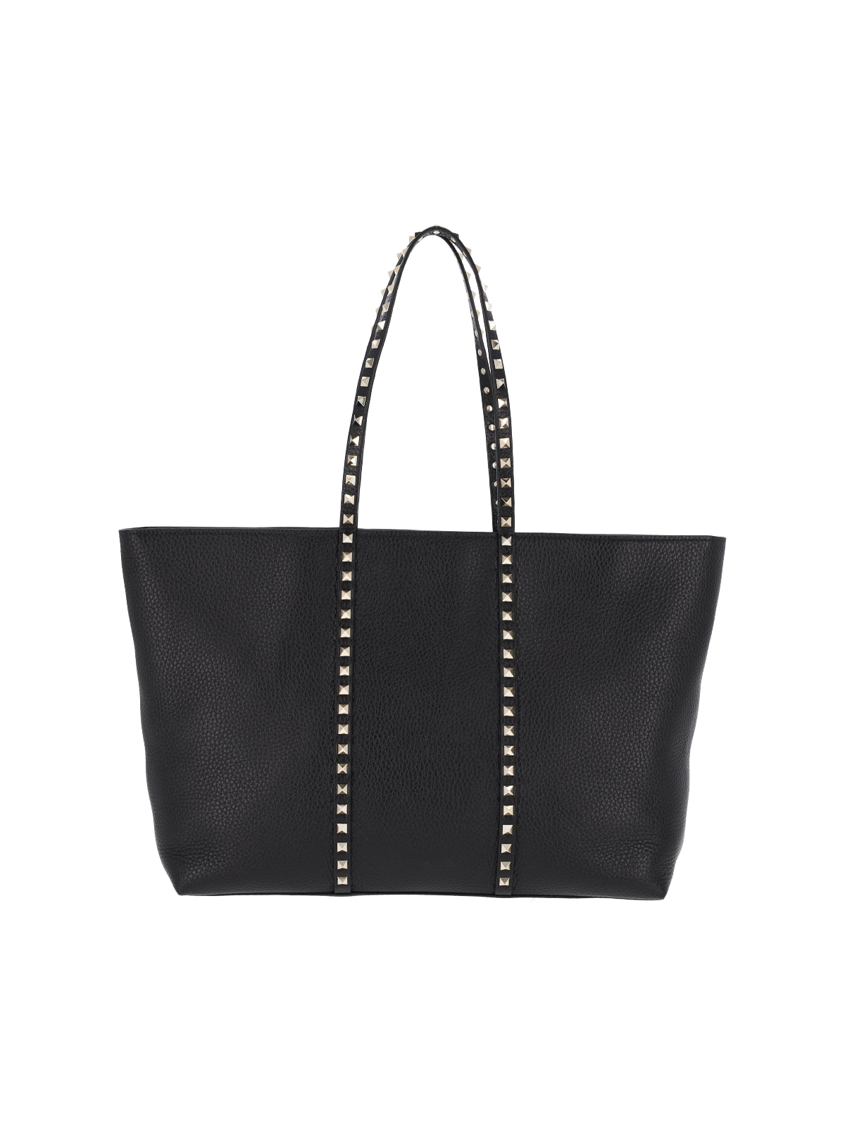 Black Rockstud Textured Leather Tote