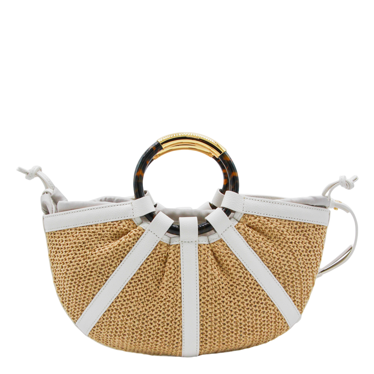 Semi-Circular Woven Bag with Tortoiseshell Handle