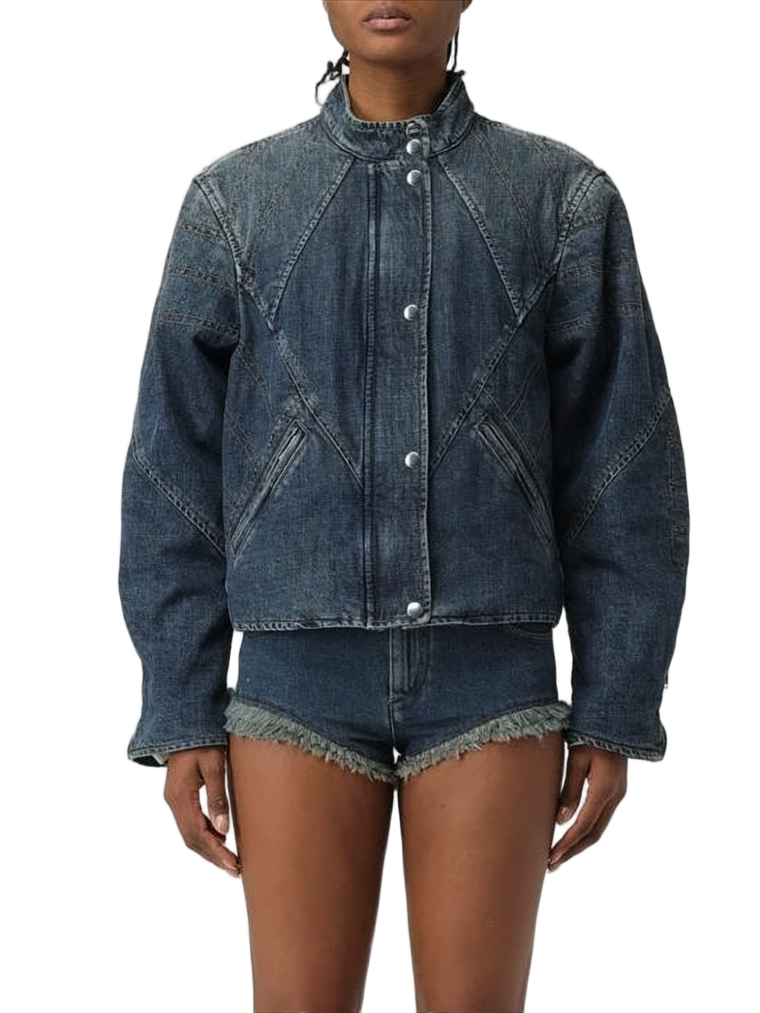 Cropped Denim Jacket with High Collar