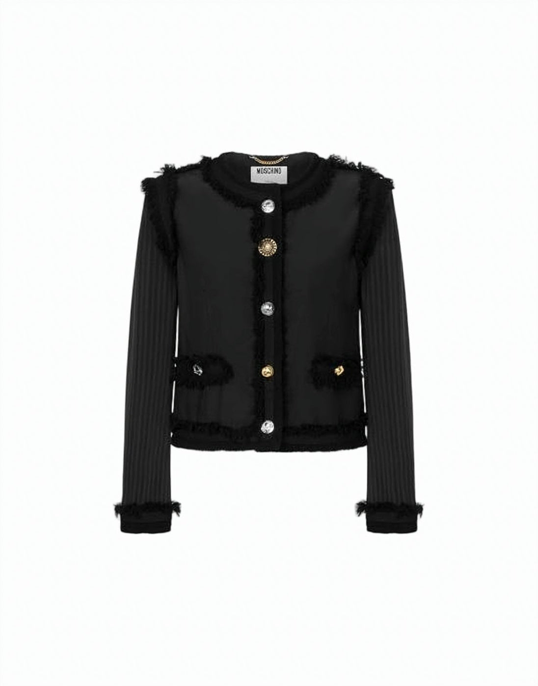 Boxy Cropped Coat with Textured Trim
