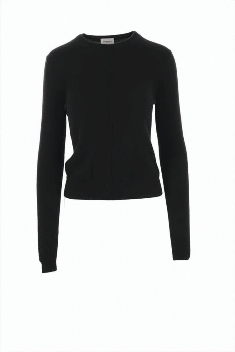 Fitted Black Cashmere Sweater with Crew Neckline