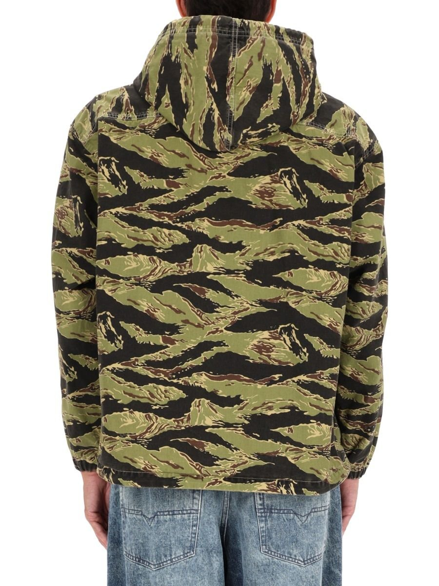 Denim Jacket with Camouflage Hood