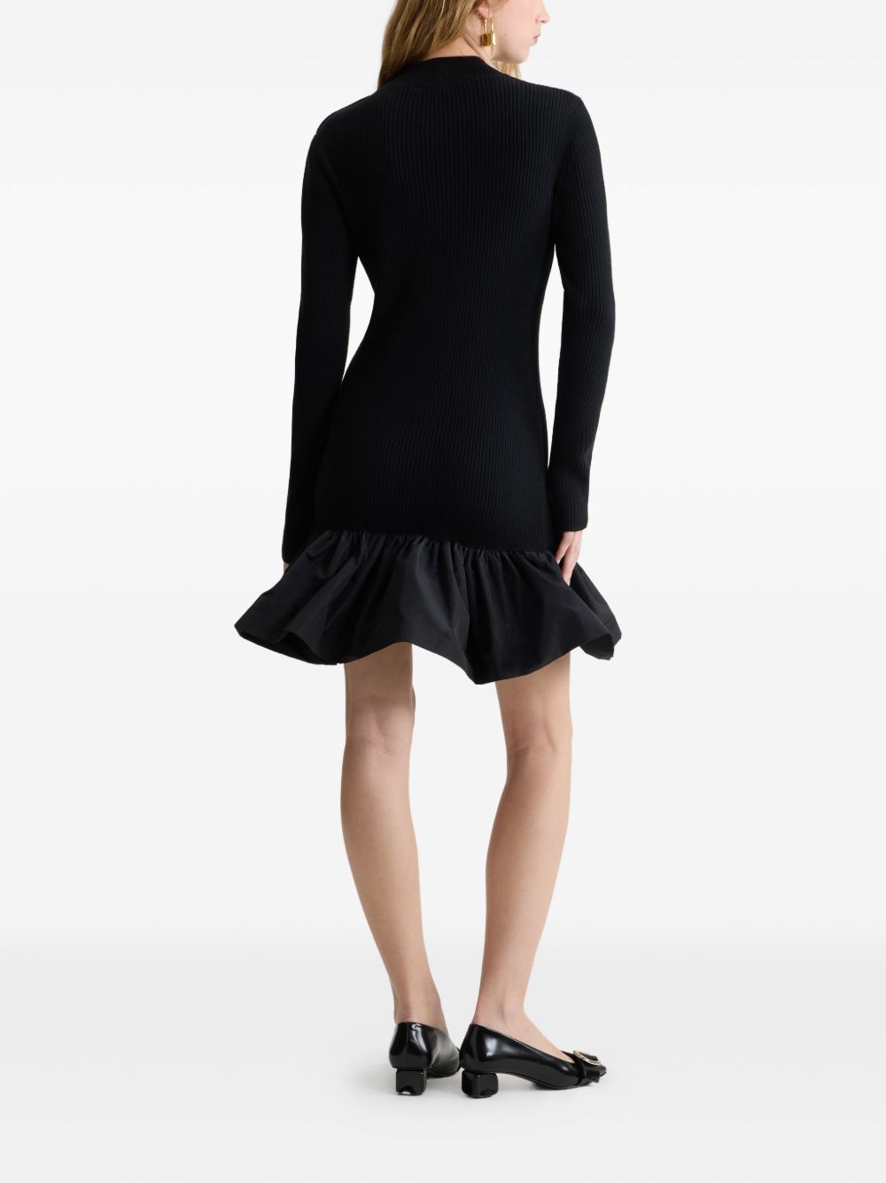 Ruffle Hem Ribbed Mini Dress In Wool