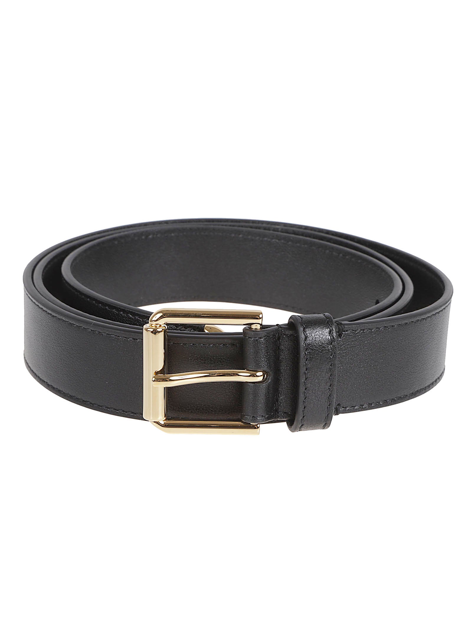 Adjustable Black Calf Leather Belt with Polished Buckle