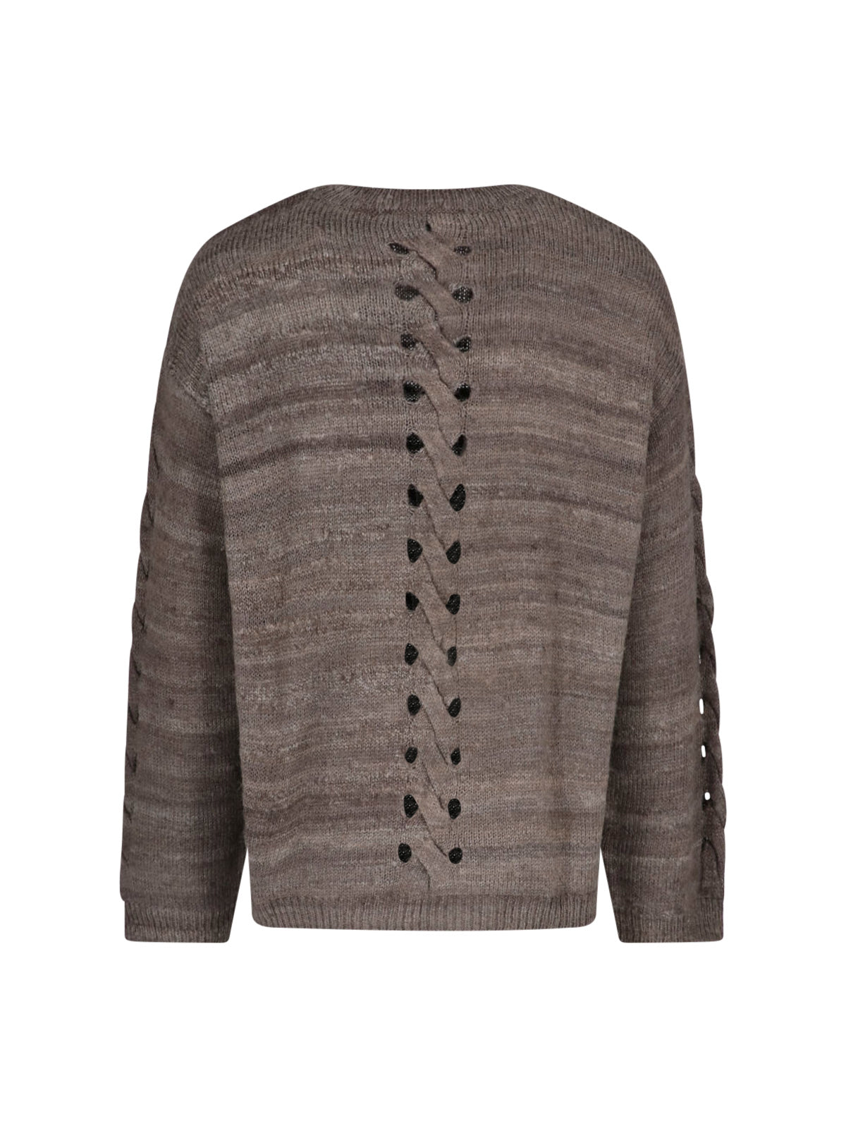 Brownish-Grey Textured Knit Loose Sweater