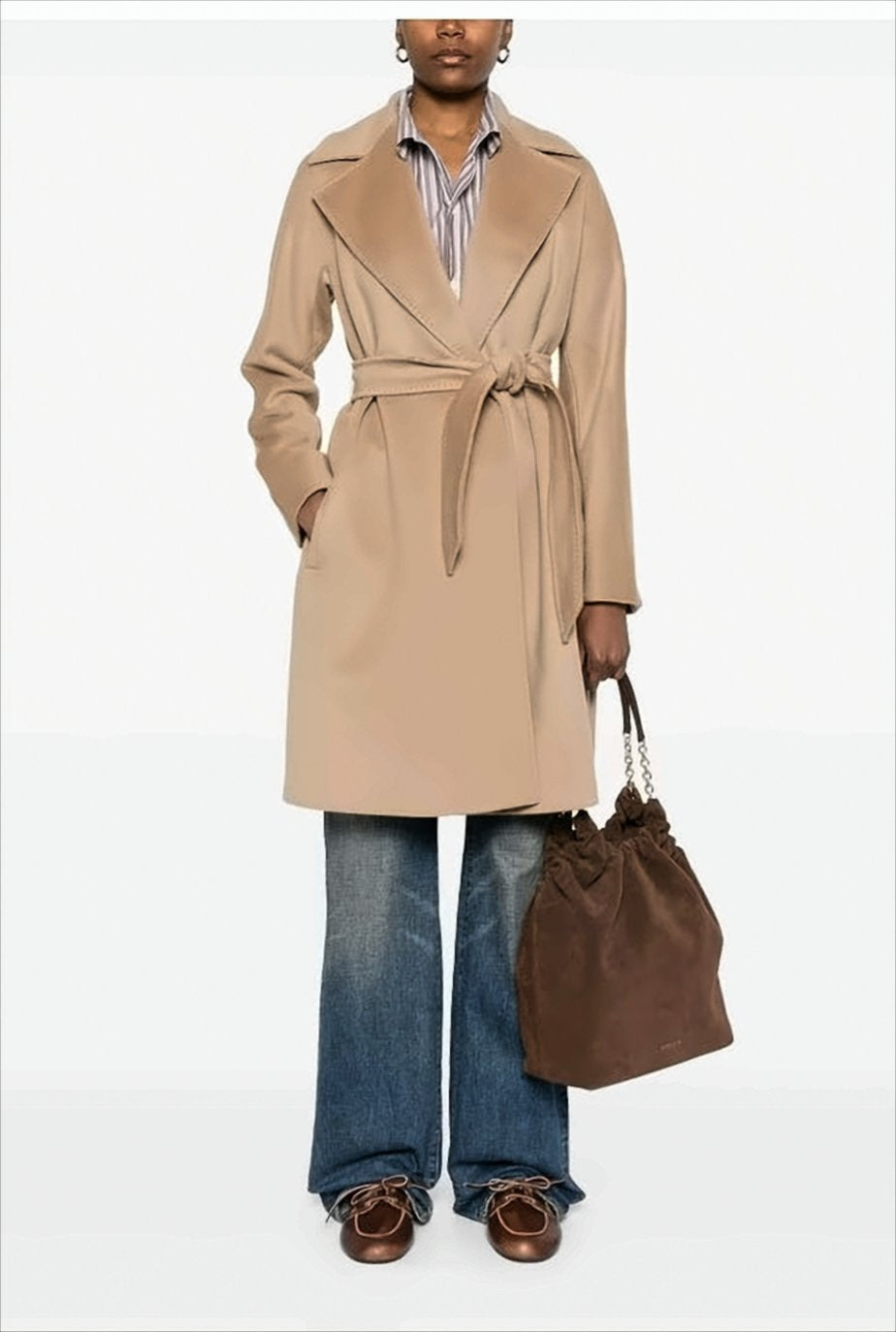 Robe Silhouette Long Coat In Pure Wool Drap