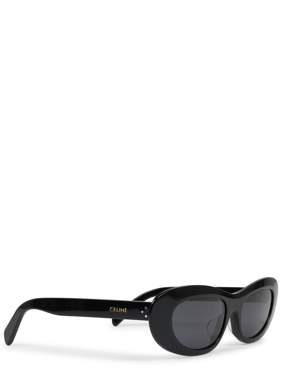 Glossy Black Cat-Eye Sunglasses With Metallic Accents