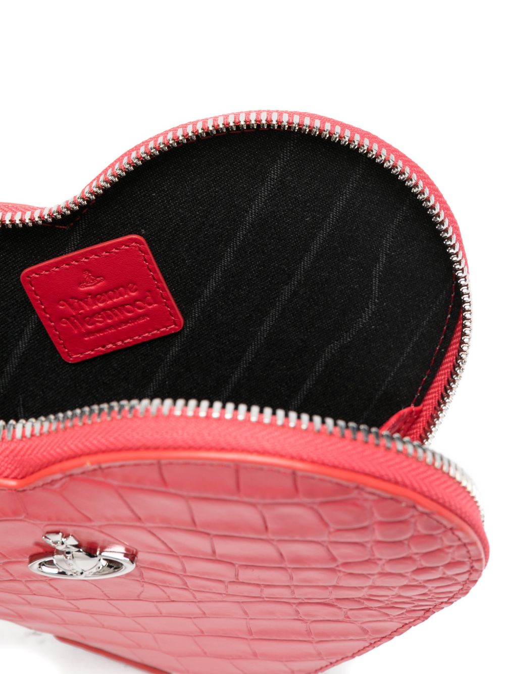 Coral Croc-Effect Heart Crossbody Bag
