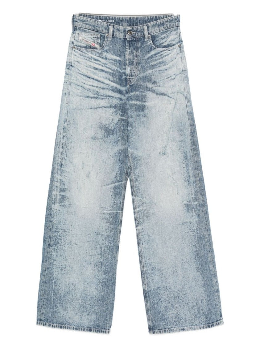 Light Blue Acid-Wash Wide-Leg Jeans